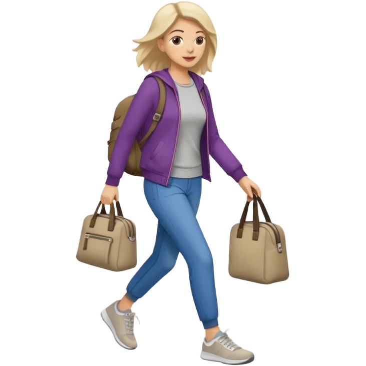iOS emoji style - a woman in casual clothes and wearing trainers. Walking quickly. She does not have a bag or backpack.

 emoji