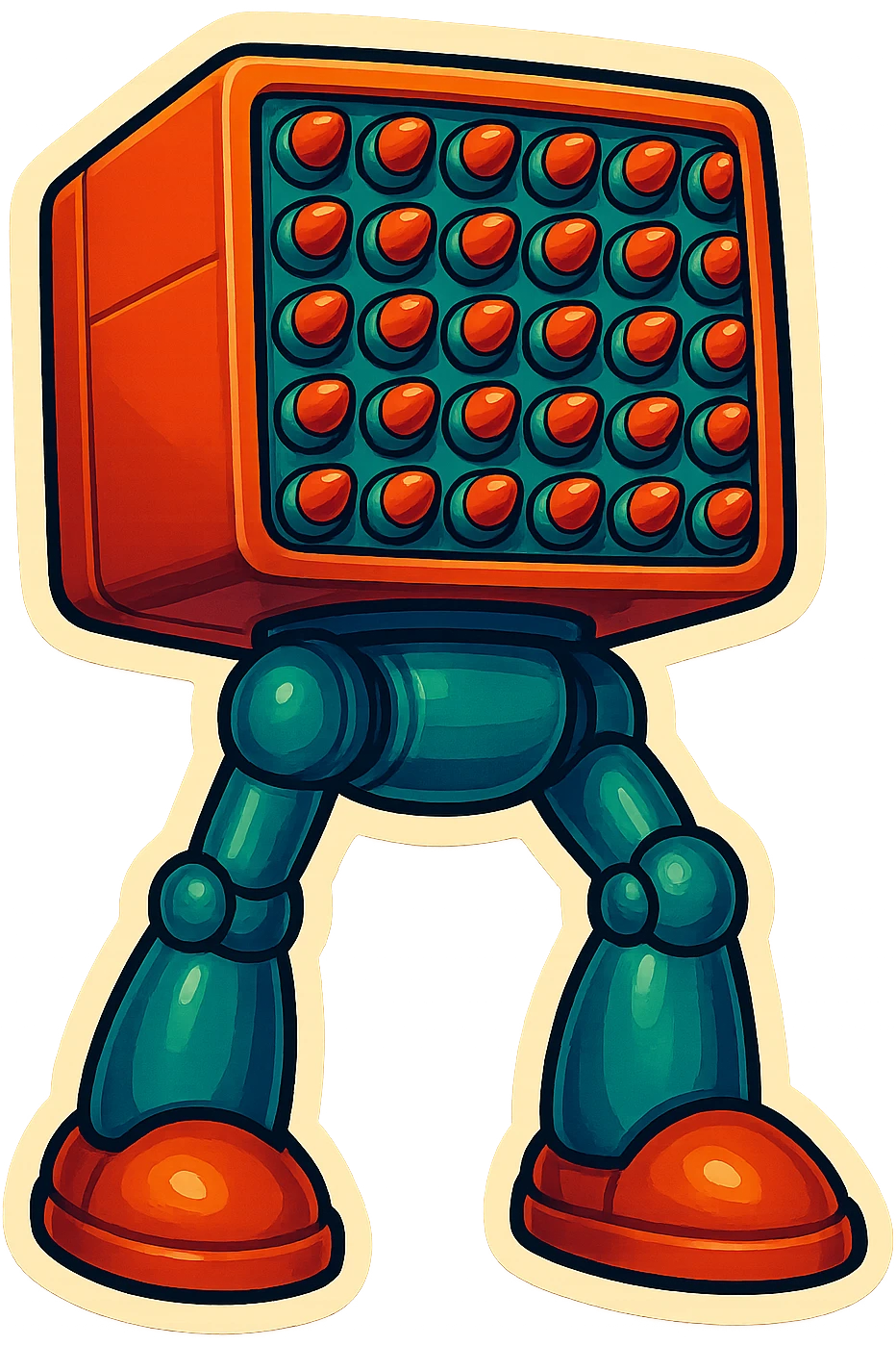 a 6x8 missile battery attached to robot legs emoji
