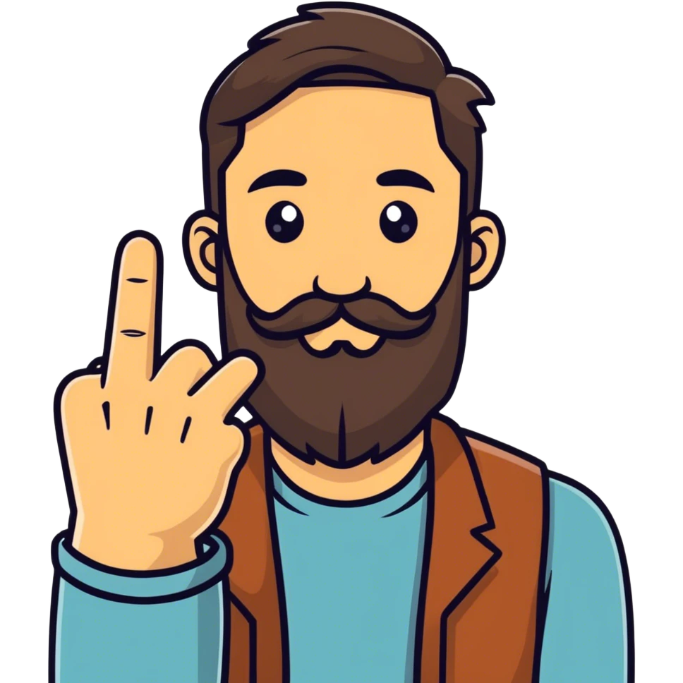 a man with a long brown beard showing the middle finger emoji