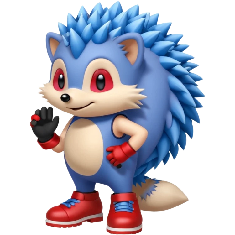 a blue hedgehog that has arms and legs with a tan chest fur, and some gloves and red and white shoes emoji