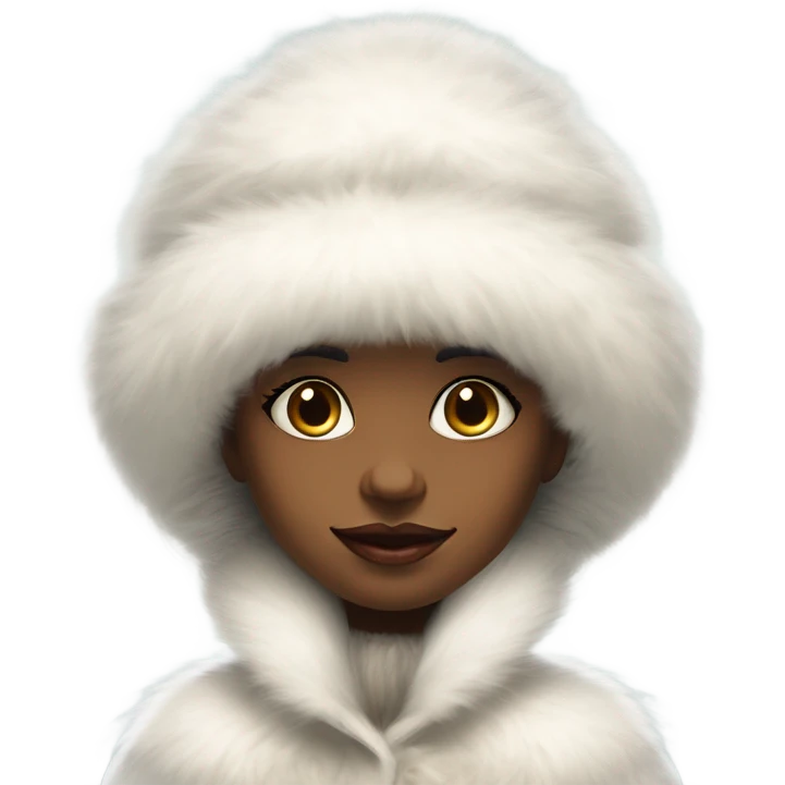 a girl with a white big fluffy fur hat and white fur coat, Ada Gladys Killins, aestheticism, a character portrait emoji