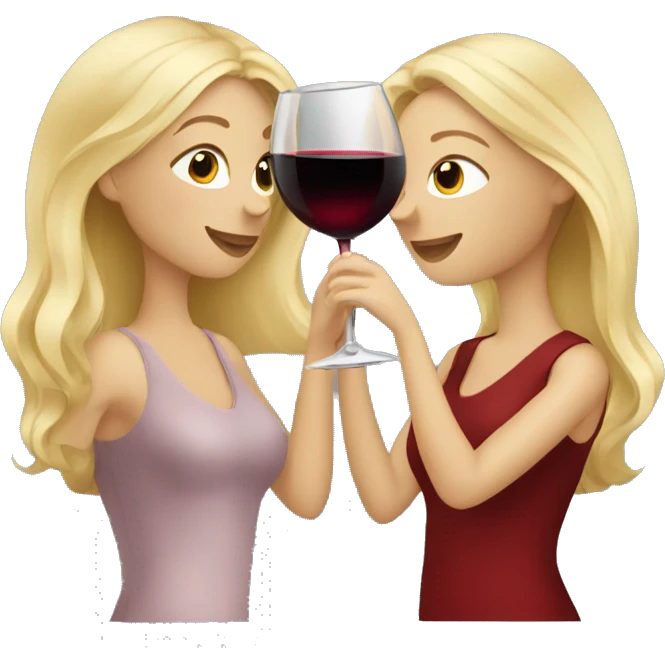 Two beautiful blondes drinking red wine together  emoji
