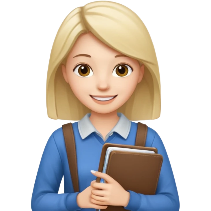 young woman with planner wears casual clothes emoji