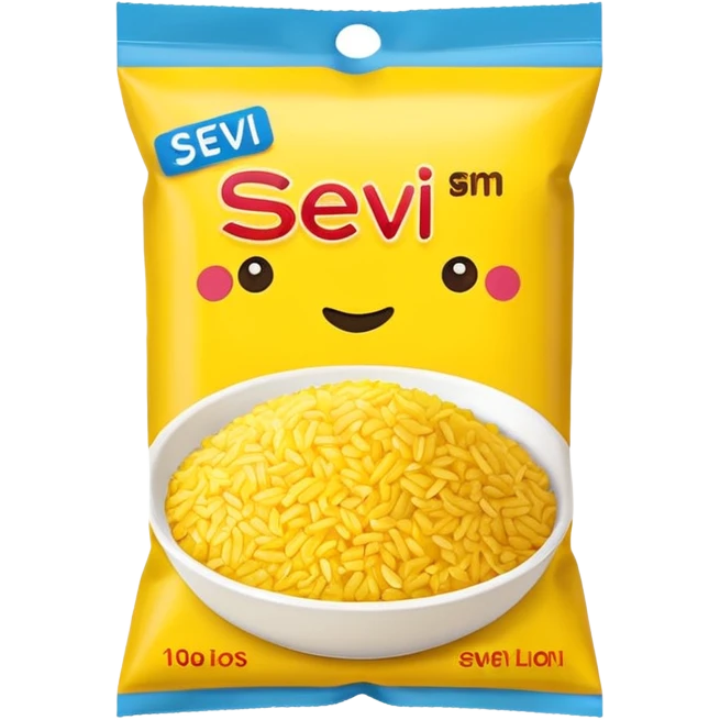 yellow rice in a packet without any face on it with the name on the packet "sev" emoji