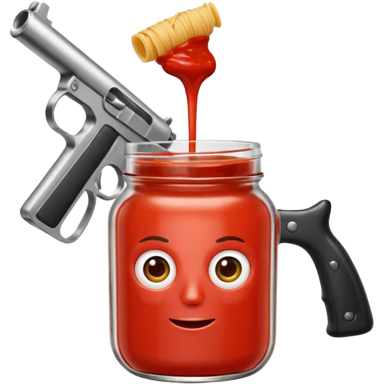 Jar of pasta sauce holding a gun  emoji