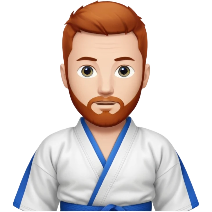 homme blanc, yeux bleu, cheveux brun très court avec barbe rousse et boucle d'oreille doré à l'oreille gauche avec kimono de jiu!jirsu emoji