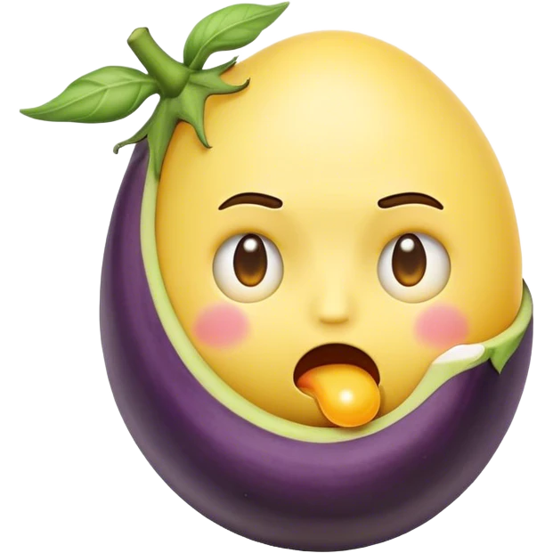 yellow face emoji trying to swallow and egg plant whole  emoji