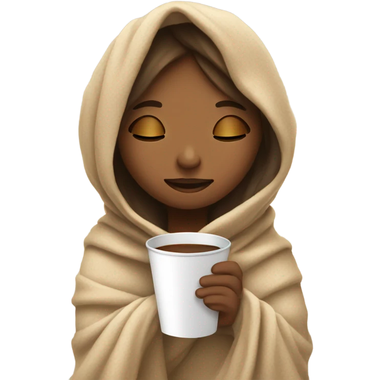 girl inside a blanket sipping coffee eyes closed emoji