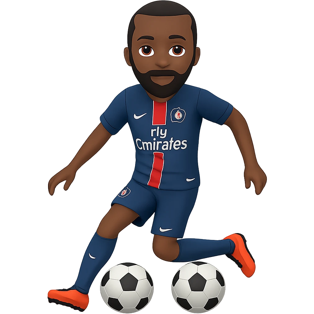 Add a beard to Matuidi dribbling a soccer ball, wearing PSG uniform, in emoji style. Remove the background. emoji
