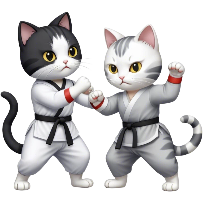 Black and white cat karate fighting a grey and white cat emoji