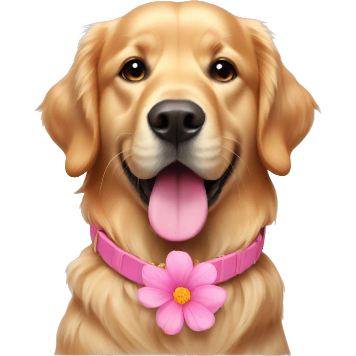 Golden retriever with a pink flower dog collar  emoji