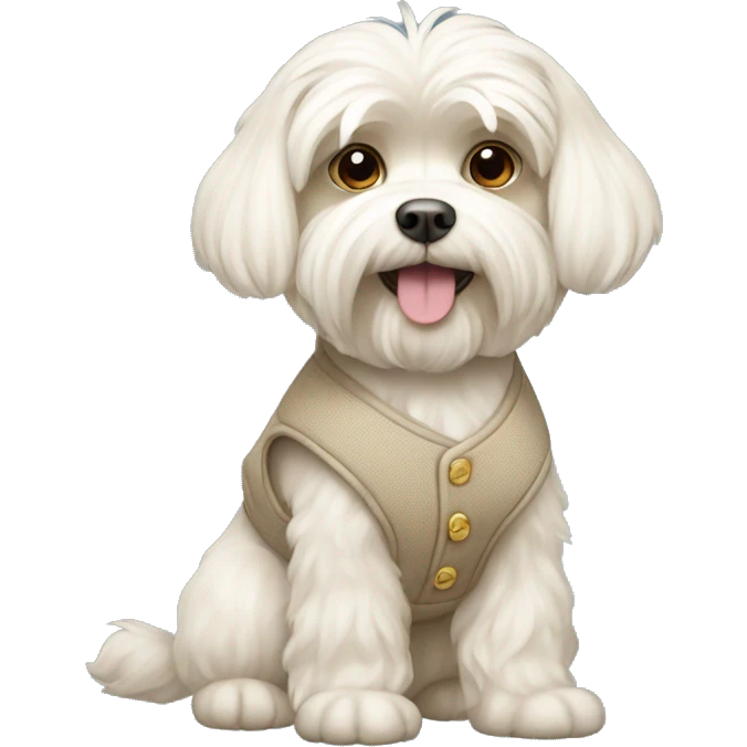 A beige Maltese dog in a vest emoji