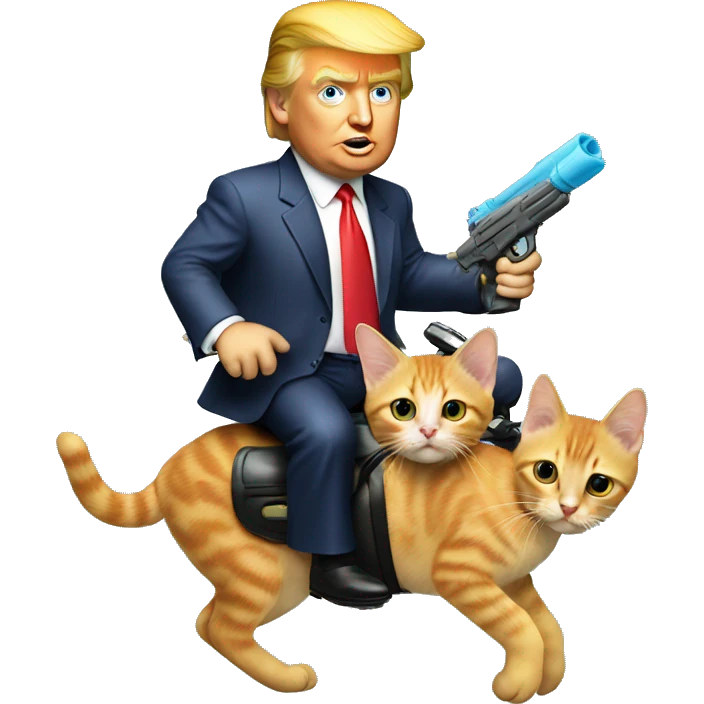 donald trump riding a kitten holding a watergun emoji