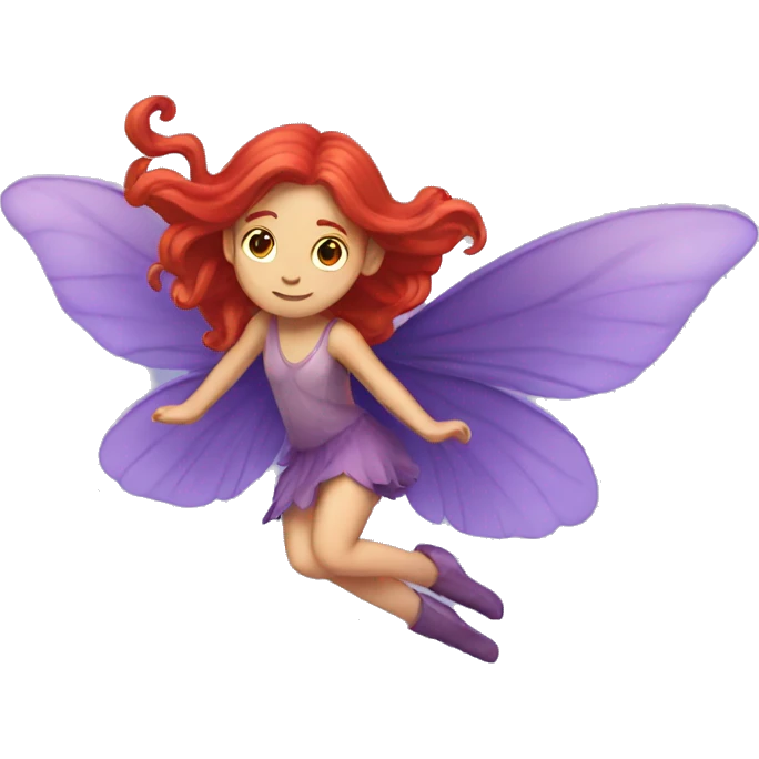 Flying fairy long red hair purple wings emoji