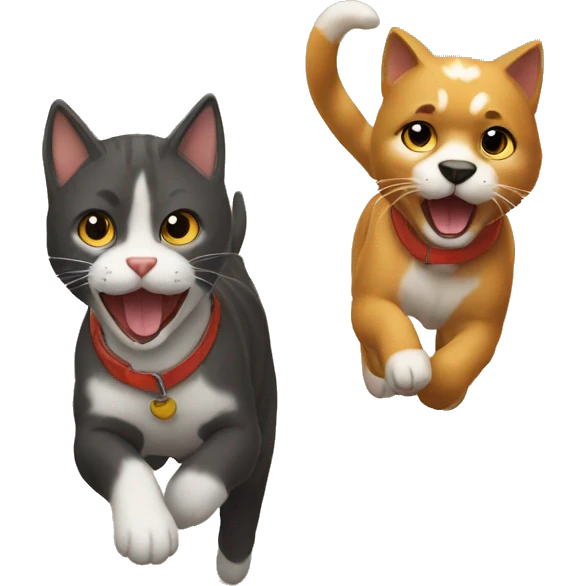 Gato corriendo con un perro atrás correteandolo emoji