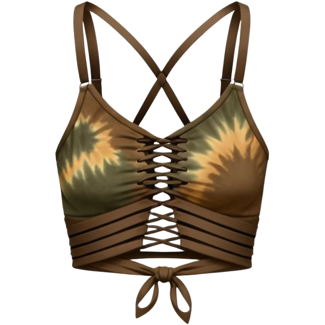 Tight weaved clothing crop top strappy in the front tie dye dark earth tones emoji