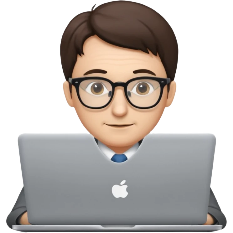 un profesor que este parado con sus lentes y su laptop emoji