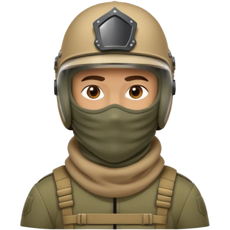 Altyn military helmet on man wearing balaclava, visor down, head only emoji