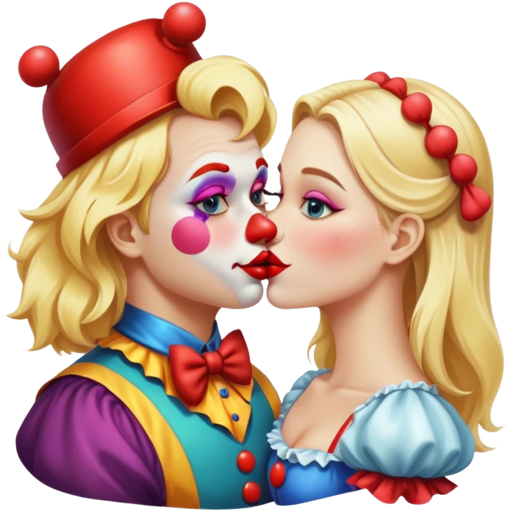 Blonde girl kissing clown emoji