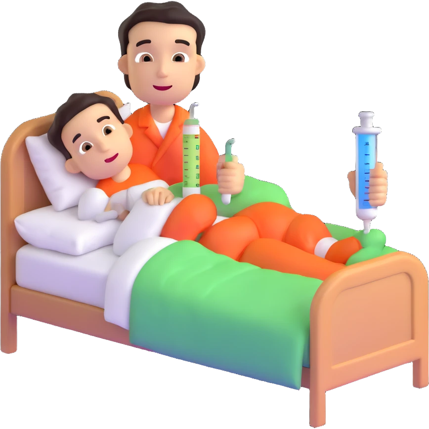 character in bed with thermometer and medicine emoji