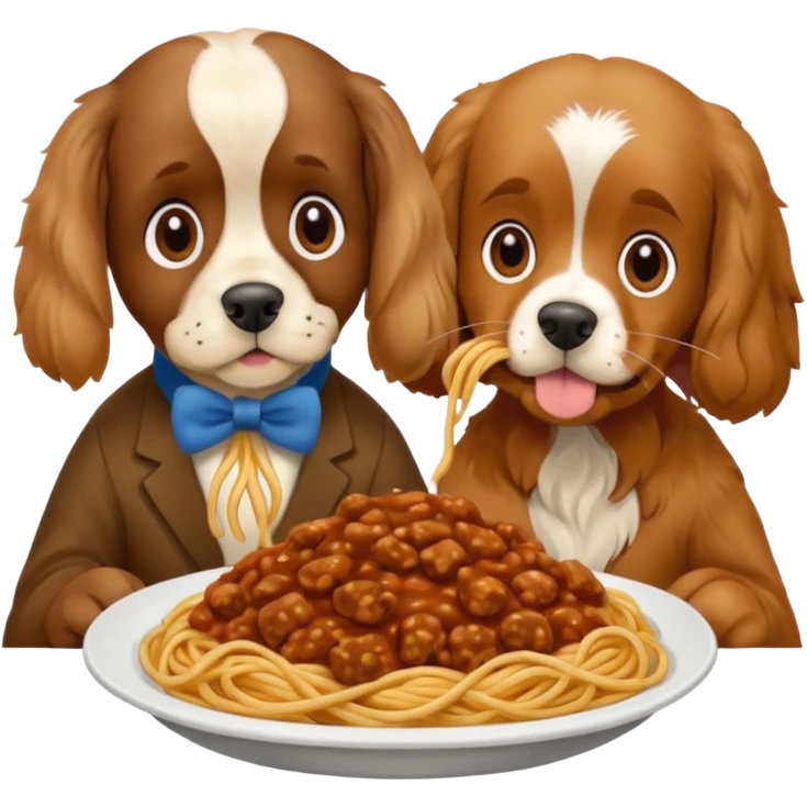 American Cocker Spaniel and Mongrel Eat Spaghetti Between Them emoji