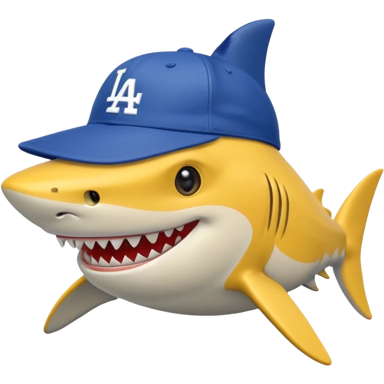 A yellow shark with a L a dodgers hat on emoji
