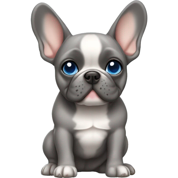 the French bulldog is gray in color with tan and gray-blue eyes emoji
