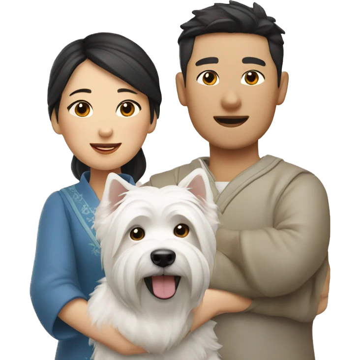 A Chinese couple with two westie dogs emoji