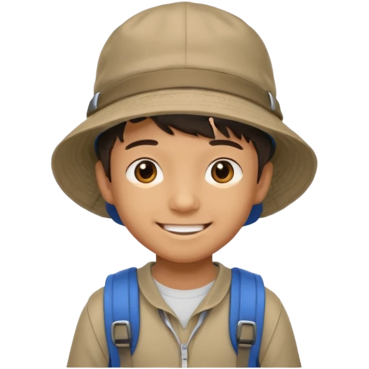 a young student boy with the backpack with bucket hat emoji