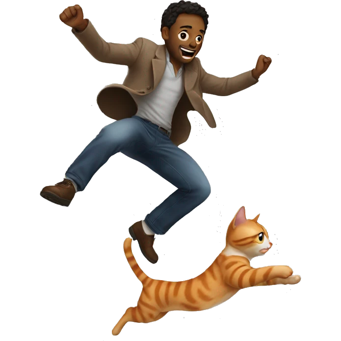 Man jumping over cat emoji