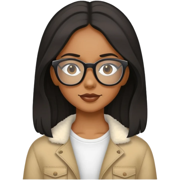 black not to long hair girl with wayfarer glasses and medium tan skin color emoji
