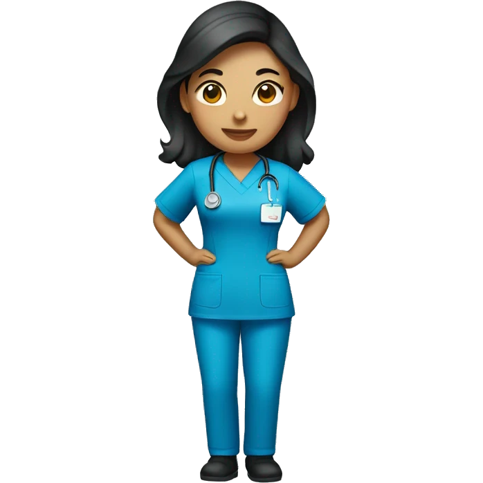 Female nurse with blue scrubs, Filipino of descent  emoji