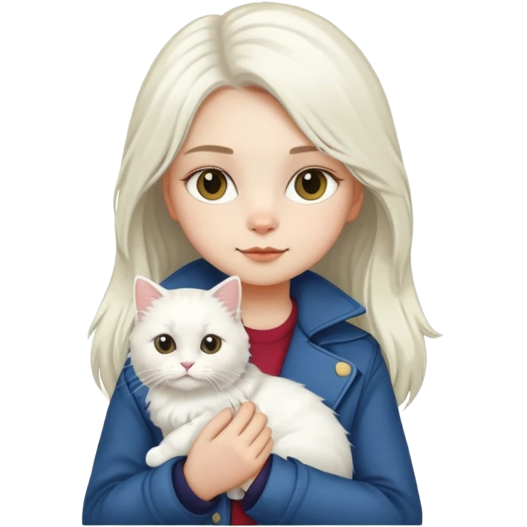 girl wear jacket with a British whithe Longhair cat emoji