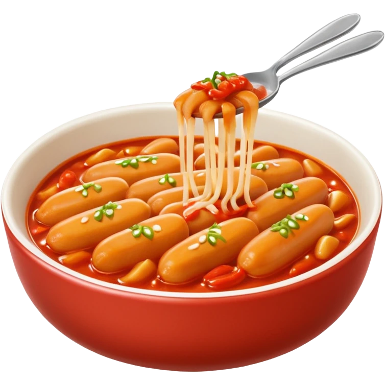 tteokbokki in a bowl, red sauce, simple background emoji