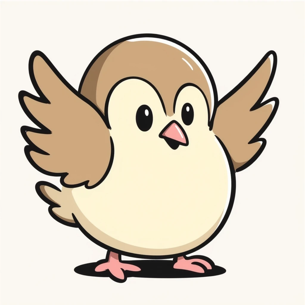 pidgey, small brown bird with cream face and underbelly, pink feet, and a short beak, hand drawn doodle style emoji