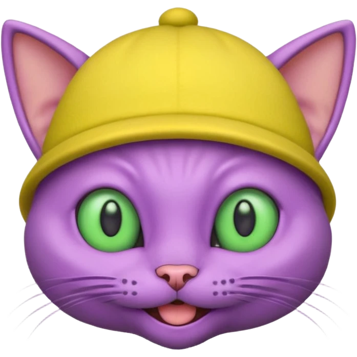 purple alien cat with no fur and yellow hat emoji
