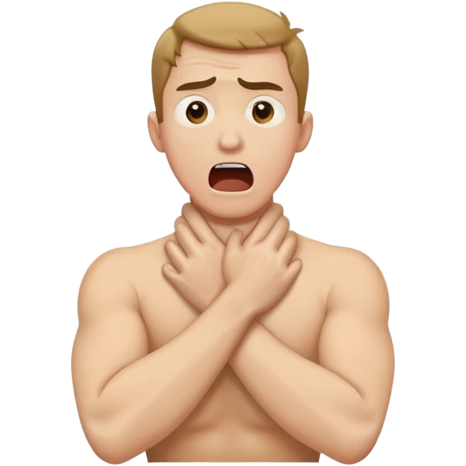 Man crashing out and chocking holding his neck with his arms crossed screaming  emoji