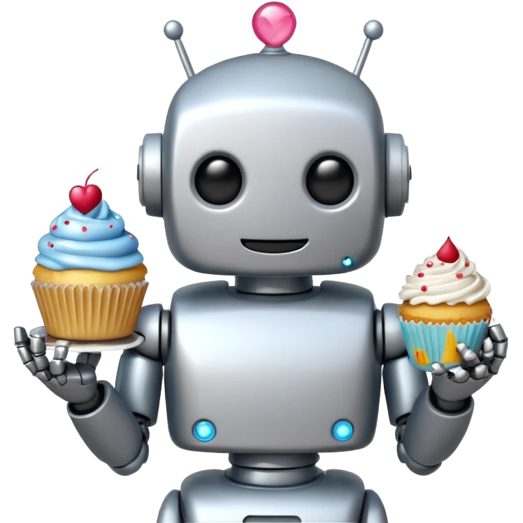 The robot is holding dessert in its hands, 3d emoji emoji