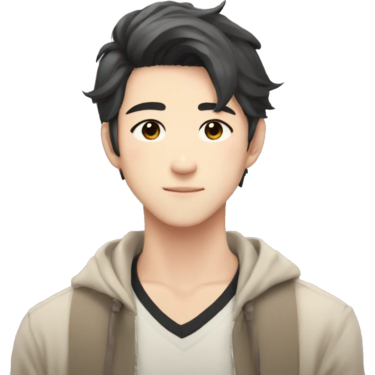 Gorgeous romantic Asian anime gentle man with blushing face aesthetic trending style outside emoji