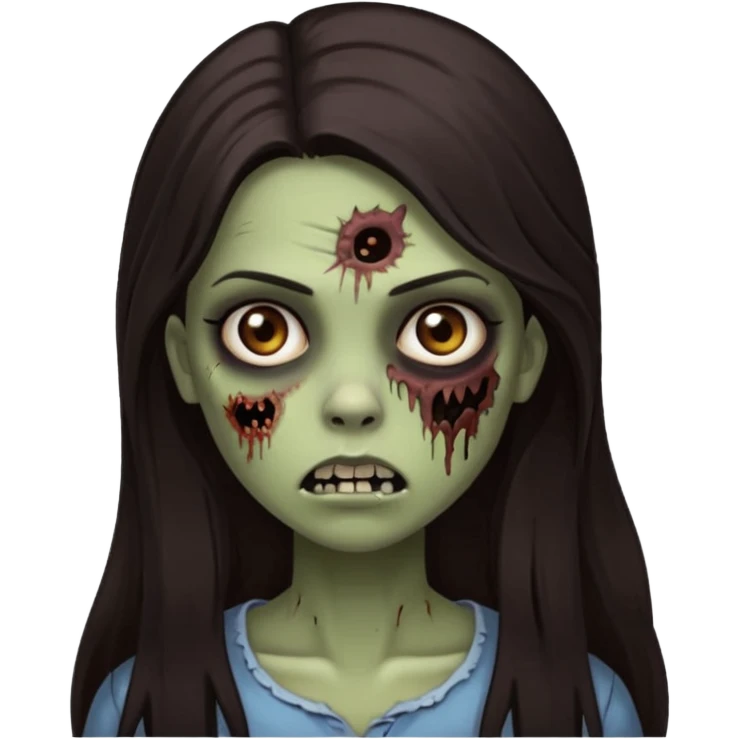 Faça uma garota com um cabelo castanho longos, muito, muito escuro, quase preto, Faça ela zumbi emoji