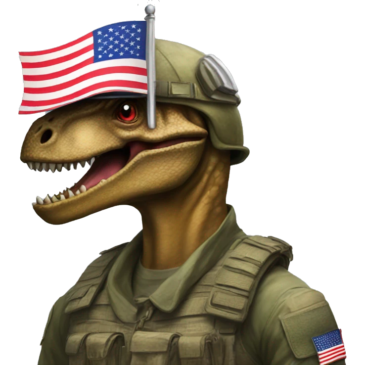 Dinosaur with American flag and war helmet  emoji