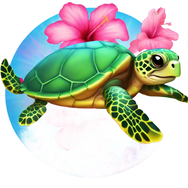 Lisa Frank rainbow Sea turtle with hibiscus  emoji