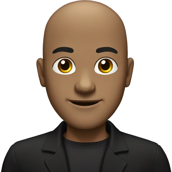 Bald man with a very very strong square jaw and a black button up shirt emoji