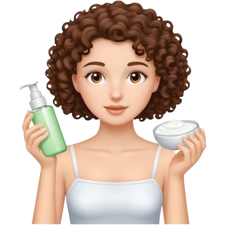 Brunette Curly White girl doing skin care emoji