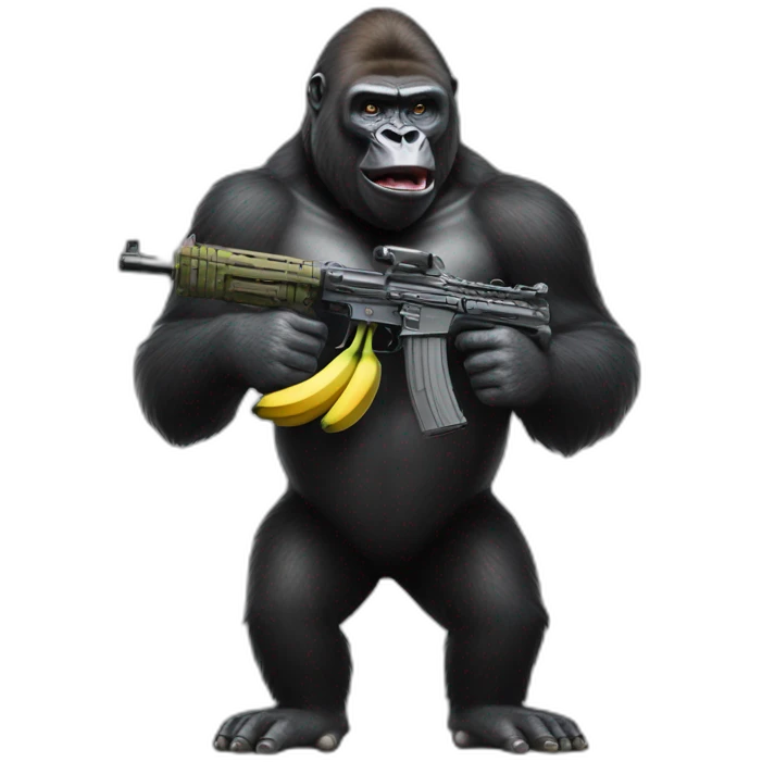 Gorilla with a banana as a machine gun emoji