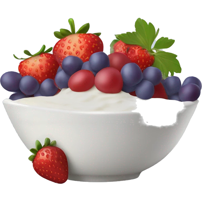 fruit yogurt bowl with strawberries and grapes emoji
