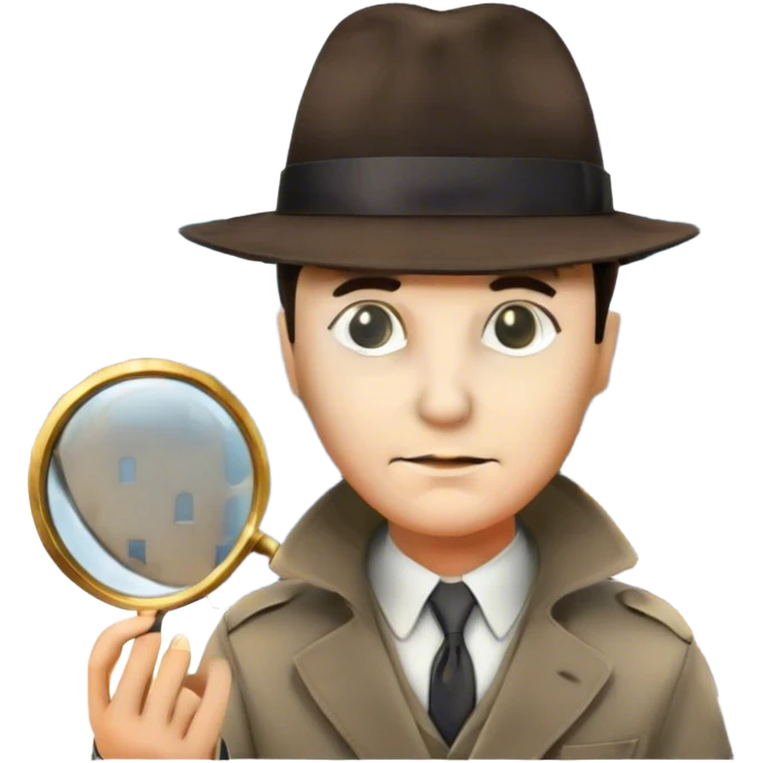 Icon for Detective Movies: A colorful collage featuring iconic detective elements—magnifying glass, a fedora hat, a cigarette, a shadowy figure, and a mysterious city backdrop. Include subtle clues like fingerprints or a crime scene. Retro movie poster style. Transparent background. emoji