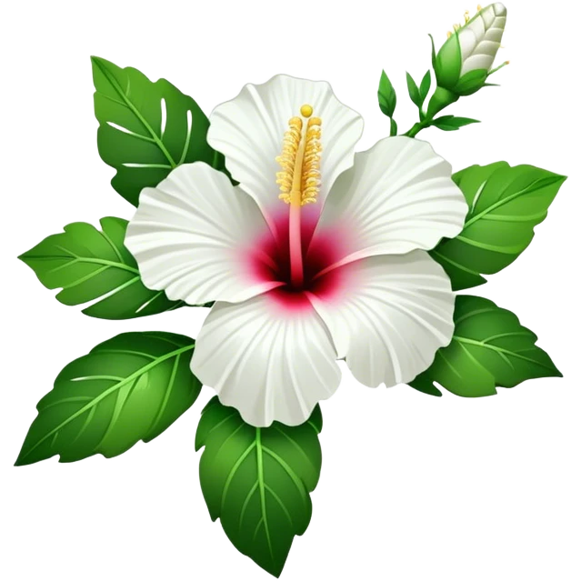 bouquet white Hawaiian hibiscus, luxuriant, stem, leaf, bud emoji