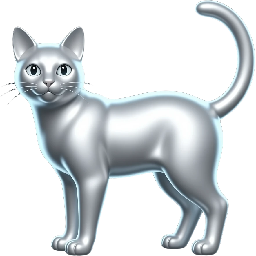 Silver Cat , black background, high contrast, mostly monochrome, minimalist futuristic design, metallic texture, smooth surface, smooth texture with soft neon hues, smooth, futuristic, minimalist emoji