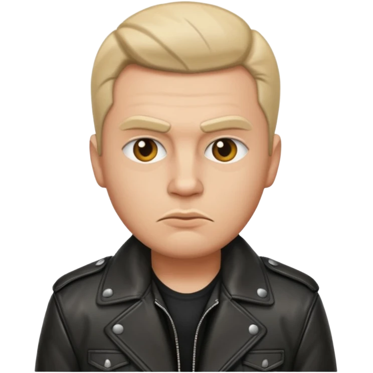 Russian 1990s gangster emoji, leather jacket,, serious face, cartoon style emoji